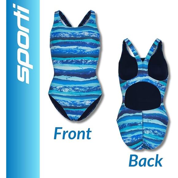 [Sporti] Wide Strap Blue Deepwater Racerback Competition Swimsuit NWT Size 40 - Picture 2 of 13